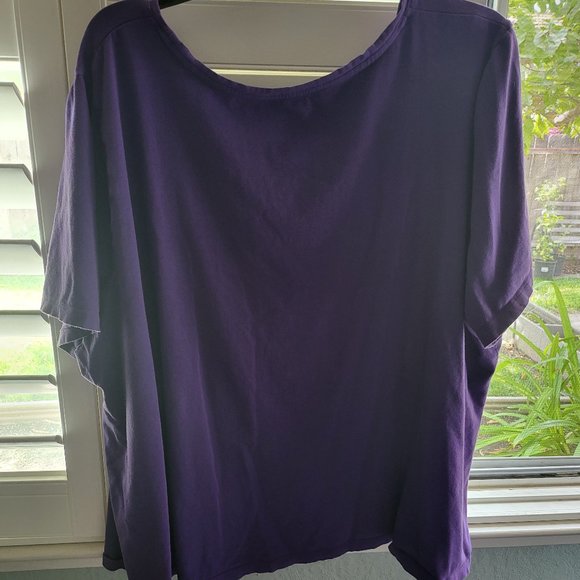 Catherines Purple Silver Boat Neck Blouse Short Sleeve Plus 2X 22/24 W - Picture 3 of 8